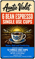 Auntie Violet 6 Bean Espresso Single-Use Cups