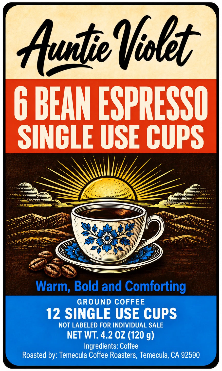 Auntie Violet 6 Bean Espresso Single-Use Cups