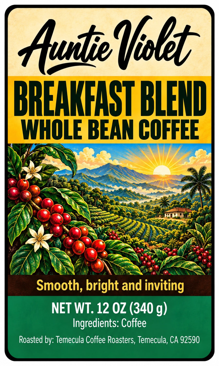 Auntie Violet Breakfast Blend Whole Bean Coffee