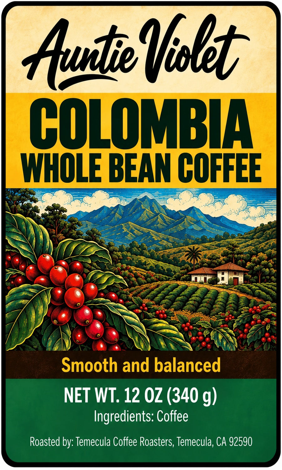 Auntie Violet Colombia Whole Bean Coffee